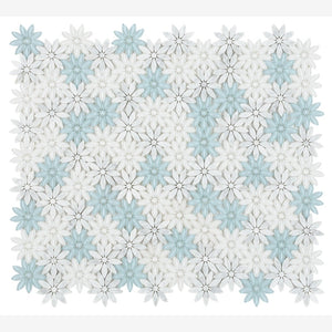 Carrara White & Blue Glass Blend Daisy Flowers Mosaic