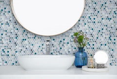 Aquatic Penny Bluish Gray Glass Mosaic Tile