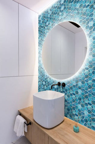 Aquatic Onyx Blue Hexagon Glass Mosaic Tile