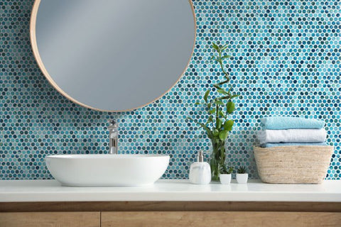 Aquatic Penny Onyx Blue Glass Mosaic Tile