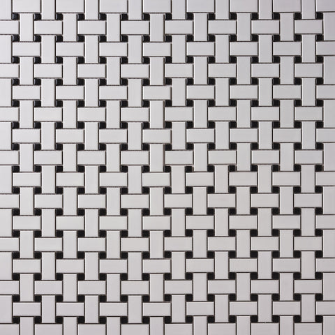 Simple White and Black Basketweave Ceramic Mosaic