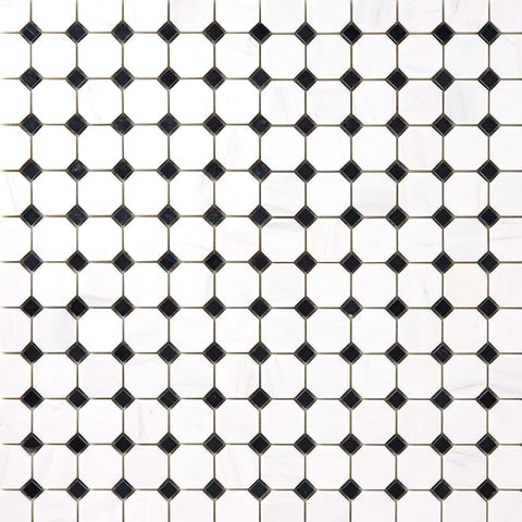 Bianco Dolomite Octagon with Black Dots Mosaic