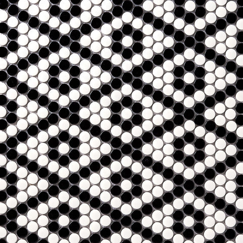 Simple Black and White Penny Round Ceramic Mosaic Tile