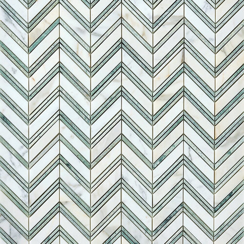 Calacatta Gold & Green Grand Chevron Marble Mosaic