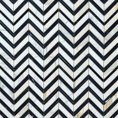 Calacatta Gold & Black Grand Chevron Marble Mosaic