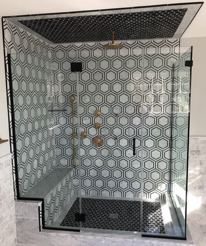 Carrara White 8x9 Milano Hexagon with Black Marble Mosaic