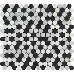 Carrara + Thassos + Black Marble Penny Round Tile