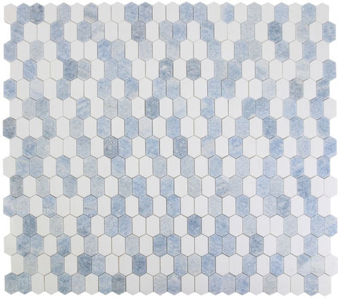 Thassos White and Azul Celeste Marble Mini Picket Marble Tile