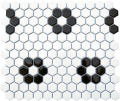 Black and White Flower Hexagon Ceramic Mosaic Tile