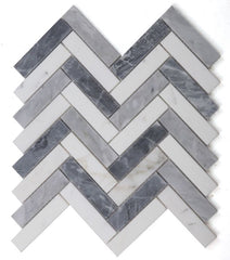 Carrara White and Bardiglio Marble Herringbone Mosaic