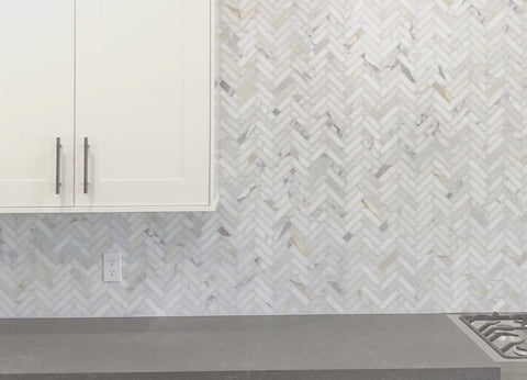 Calacatta Gold 1x4 Herringbone Marble Mosaic