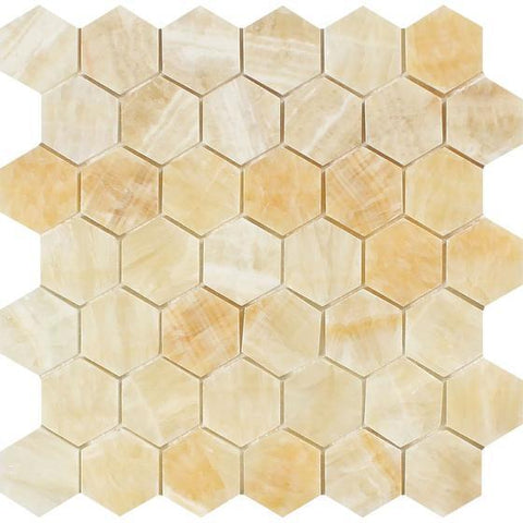 Honey Onyx 2” Hexagon Mosaic