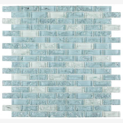 Icy Ocean Blue Brick Crackled Glass Mosaic