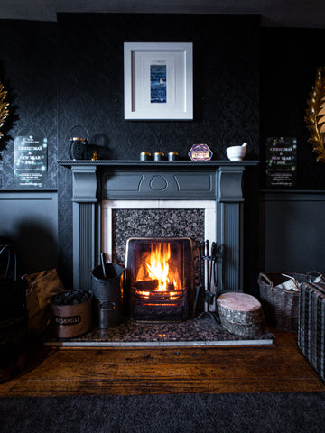 Black marble fireplace