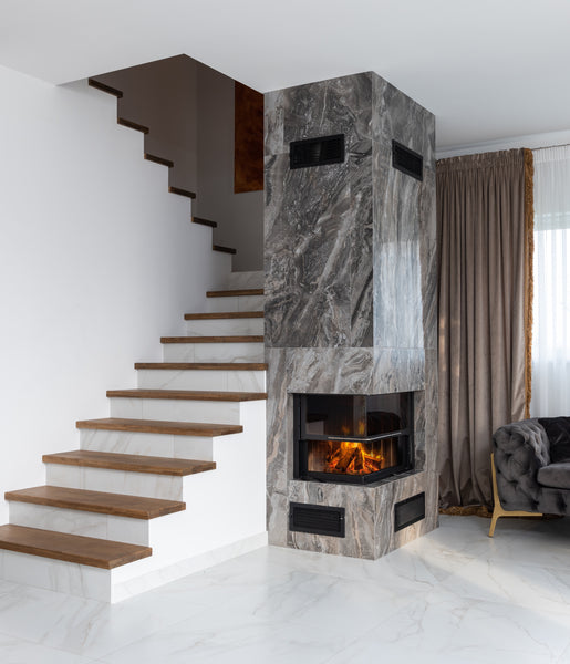 Marble floor-to-ceiling fireplace