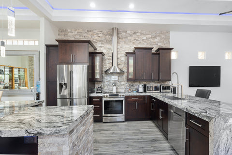 Kitchen island with mosaic tile