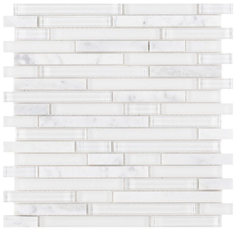 Linear Carrara White Glass Brick Mosaic