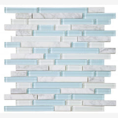 Linear Carrara Turquoise Glass Brick Mosaic