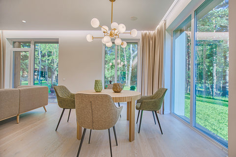 Dining room with large windows