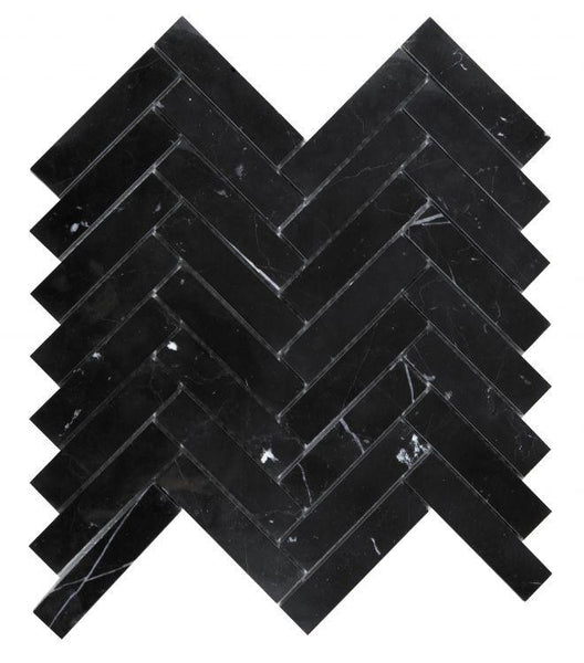 Nero Marquina 1x4 Herringbone Mosaic