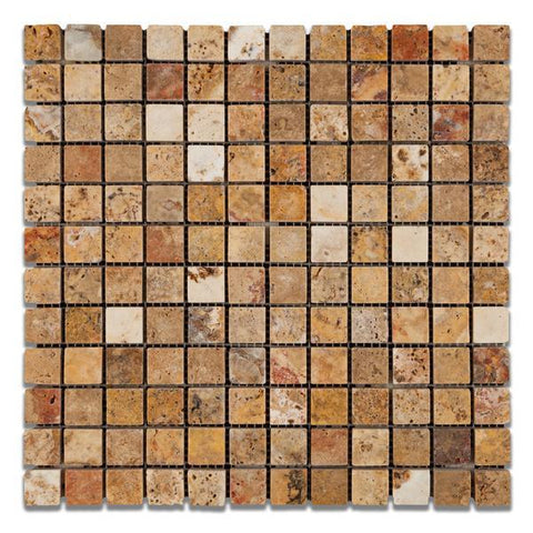 Scabos Travertine 1x1 Tumbled Mosaic