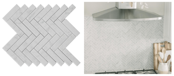 Carrara White Herringbone Mosaic