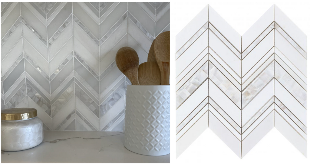 Thassos White and Mother of Pearl Chevron Mosaic