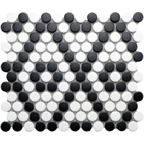 Simple Black and White Penny Round Ceramic Mosaic Matte