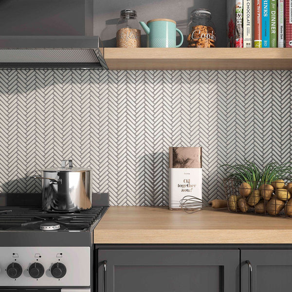 Simple Antique White Skinny Herringbone Ceramic Mosaic