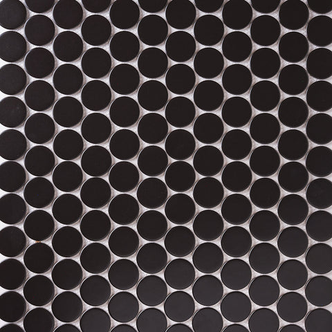 Simple Black Large Penny Round Ceramic Mosaic Tile