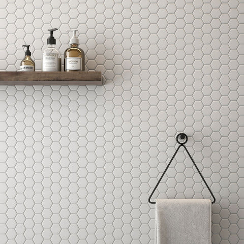 Simple White 2” Hexagon Ceramic Mosaic