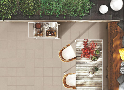 Photo of tiled outdoor area taken from above