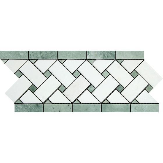 Thassos White Marble Basketweave Border with Green Marble Tilezz 